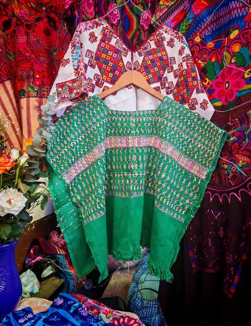 Green and pink San Lucas huipil #6-73