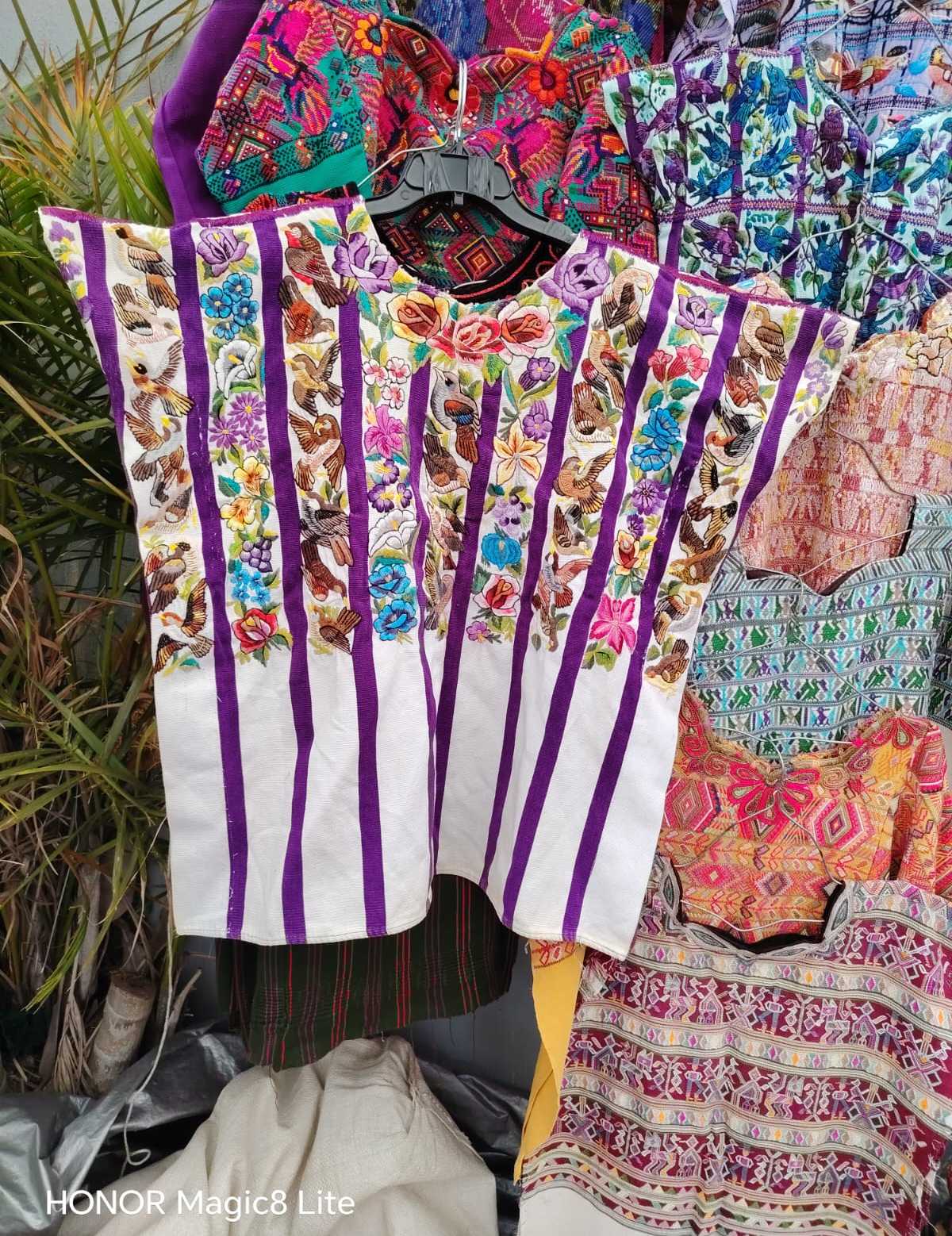 Colourful and lilac striped Santiago huipil #4-198