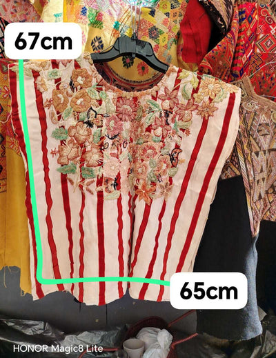 Red and white butterfly Santiago huipil #4-86