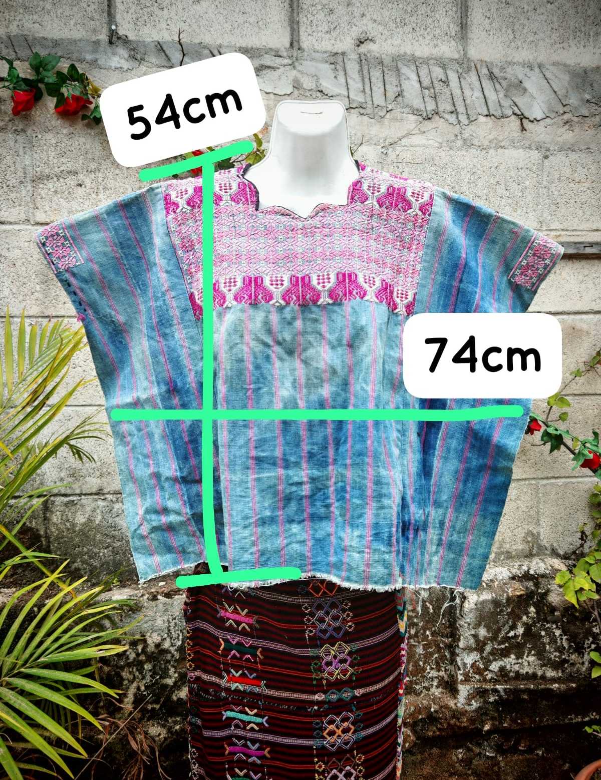 Faded indigo with pink Nahuala huipil #4-137