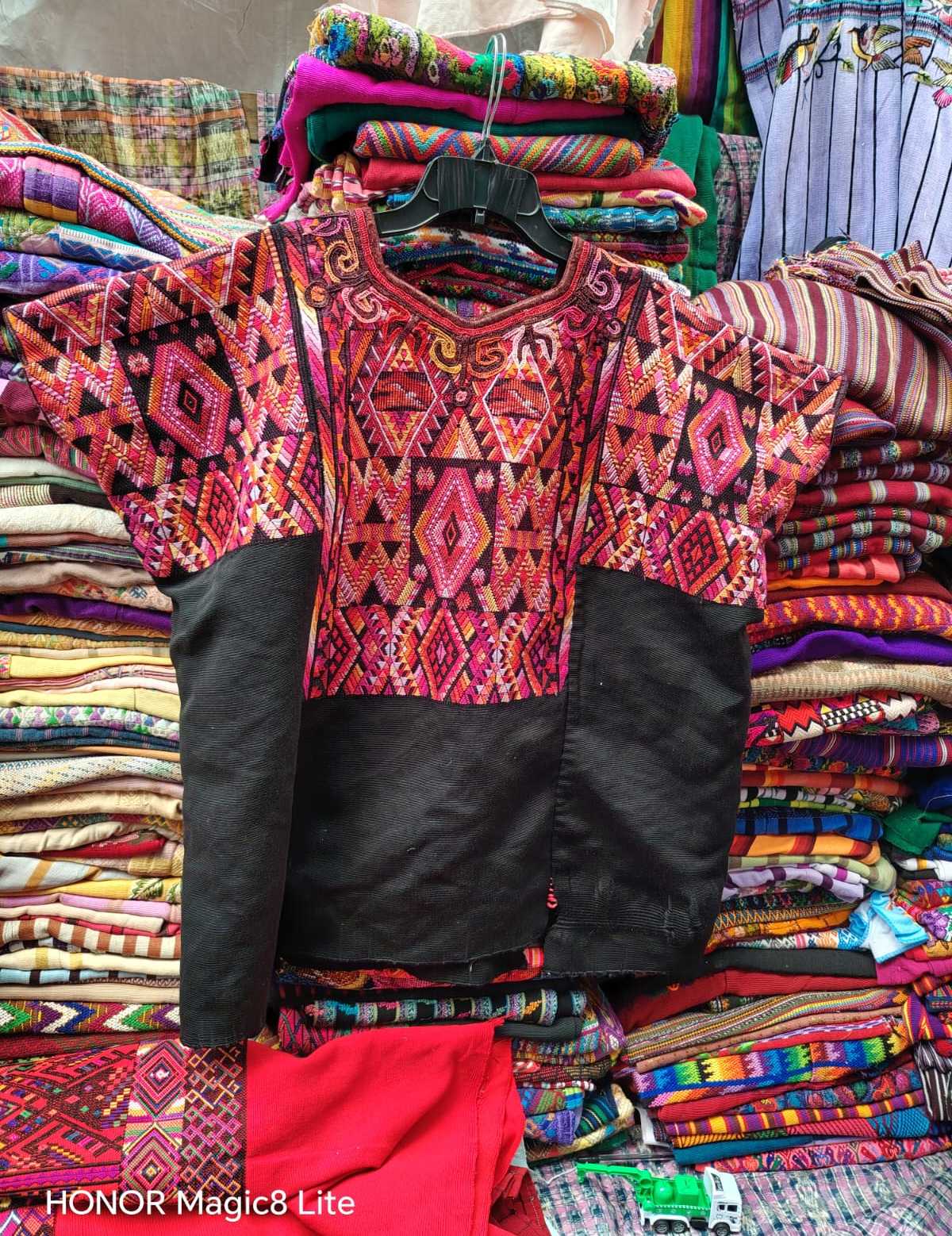 Pink and black geometric Chichi huipil #4-33