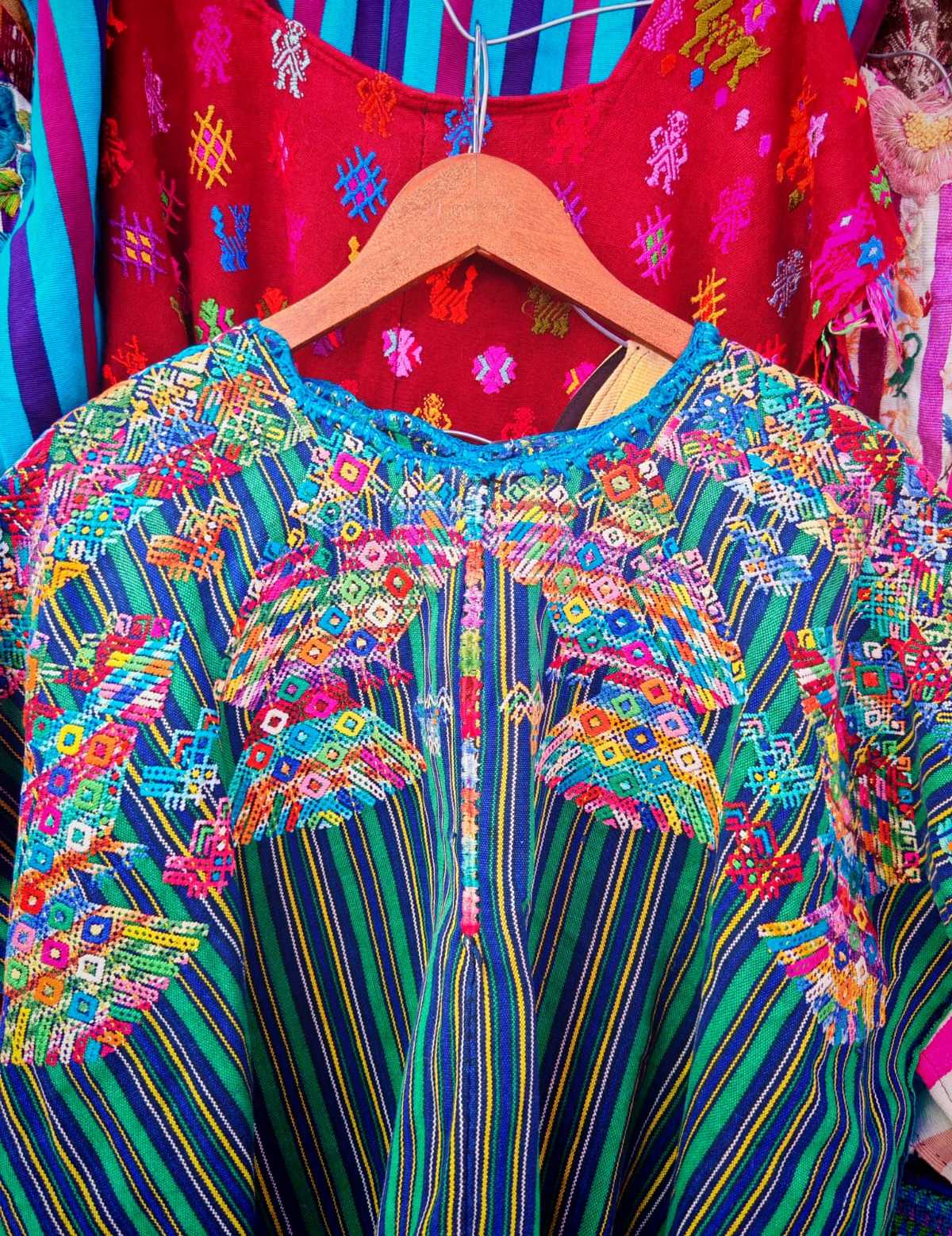 Striped blue and green Nahuala huipil #2-80