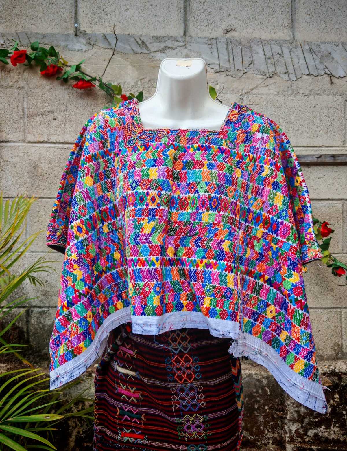 Colourful on white Coban huipil #4-140