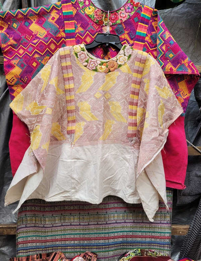 Pale mauve and yellow Xela huipil #3-18