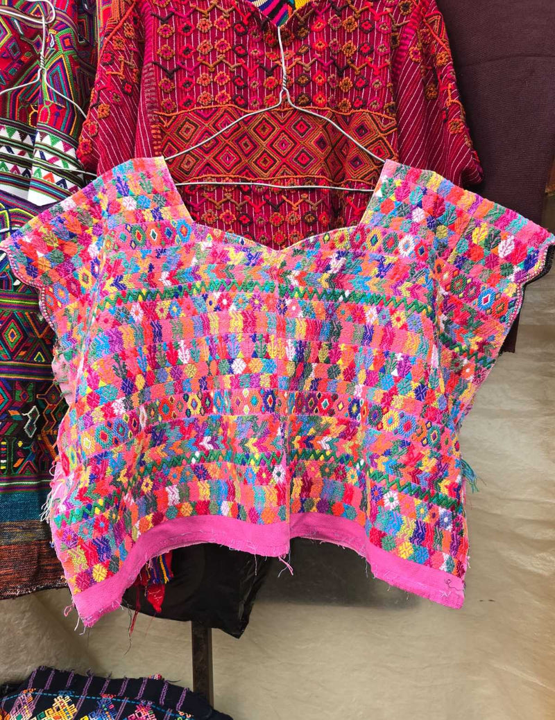 Colourful on pink Coban huipil #6-160