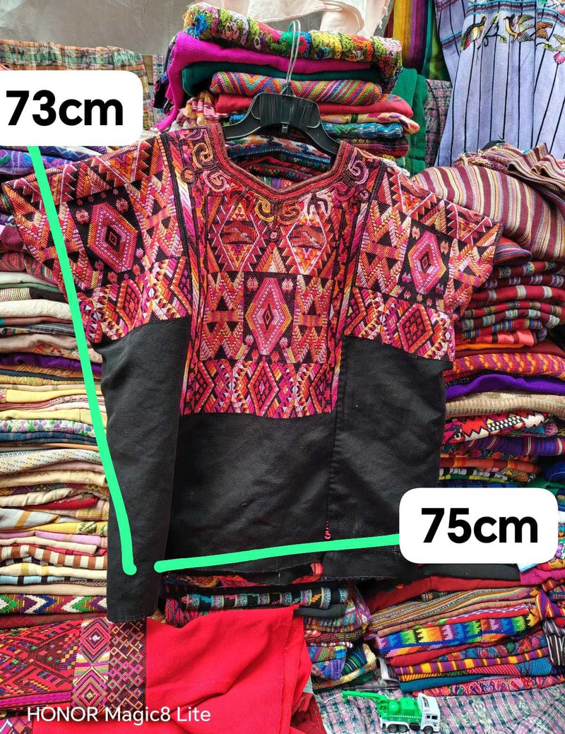 Pink and black geometric Chichi huipil #4-33
