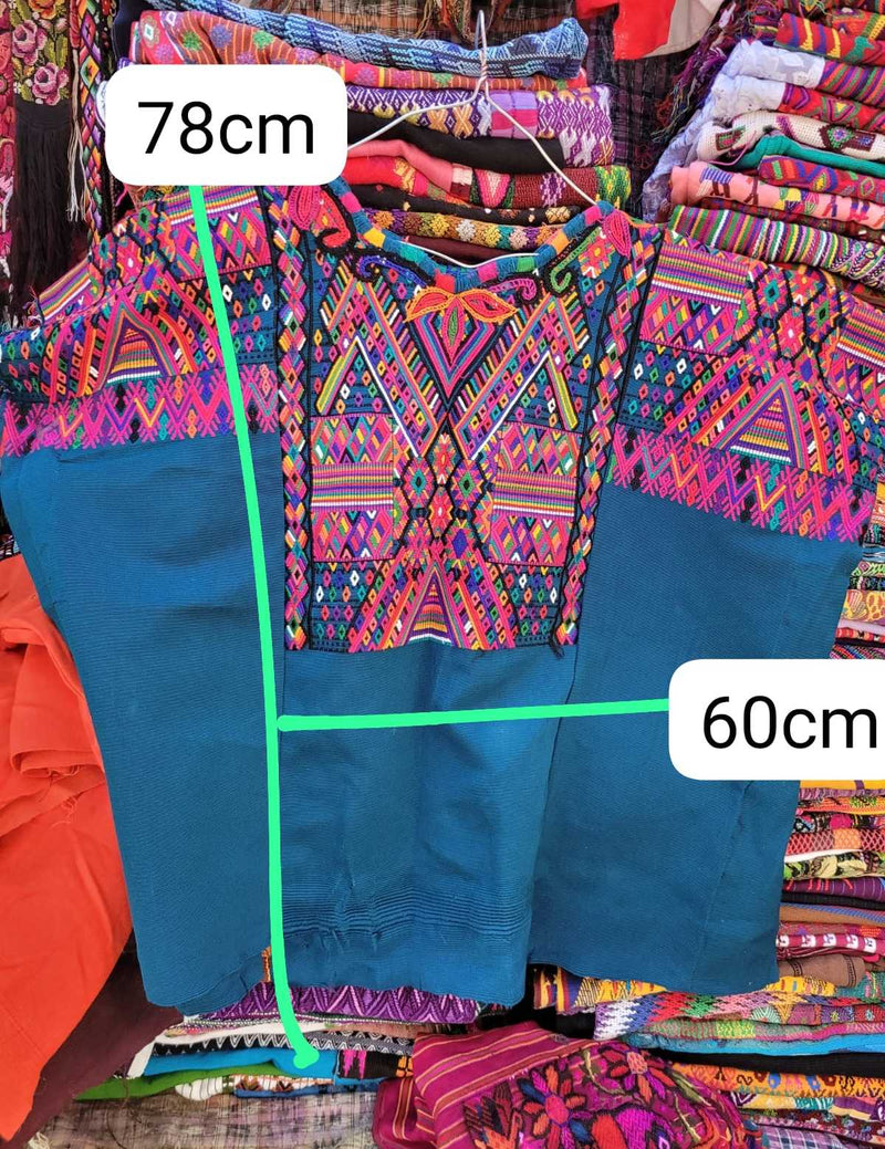 Pink and teal Chichicastenango huipil #2-49