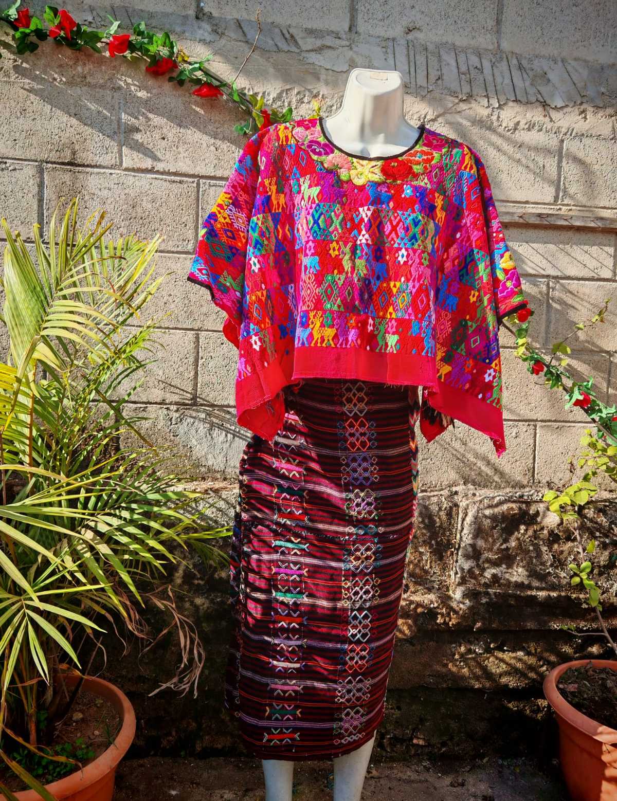 Colourful on red Coban huipil #4-134