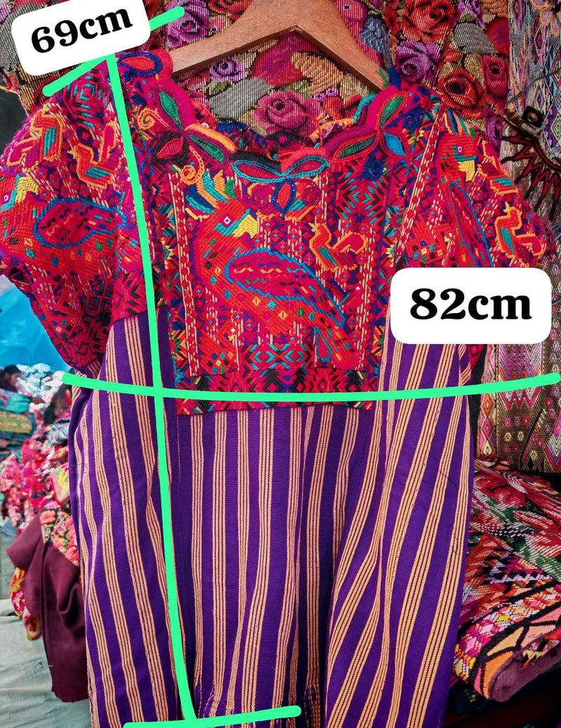Parrot on Purple Stripes Chichicastenango Huipil #6-329