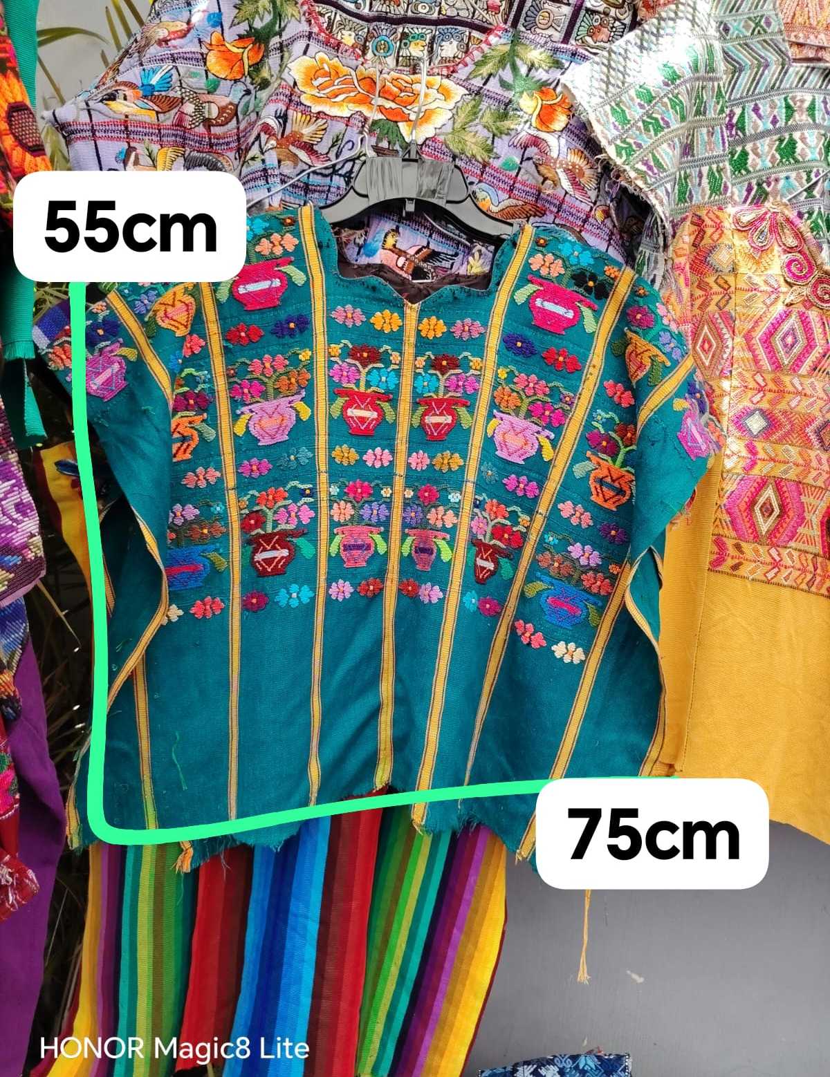 Turquoise floral huipil #4-44