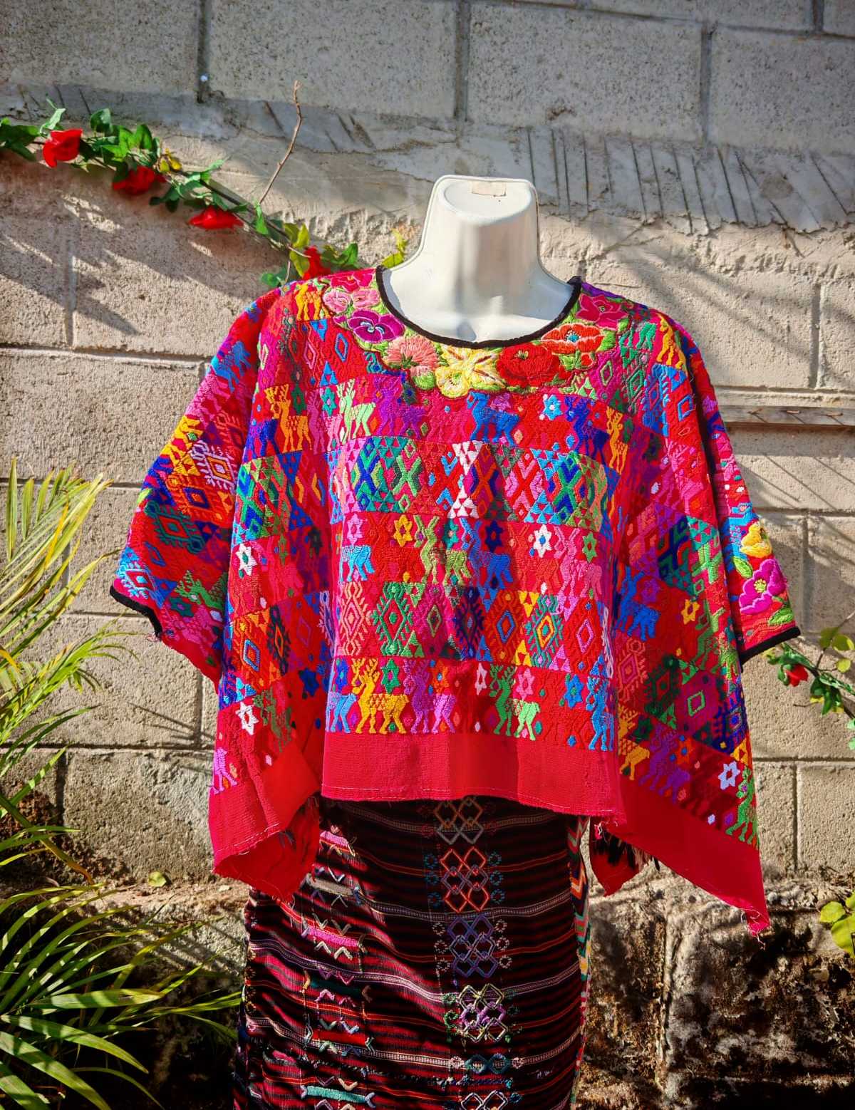 Colourful on red Coban huipil #4-134