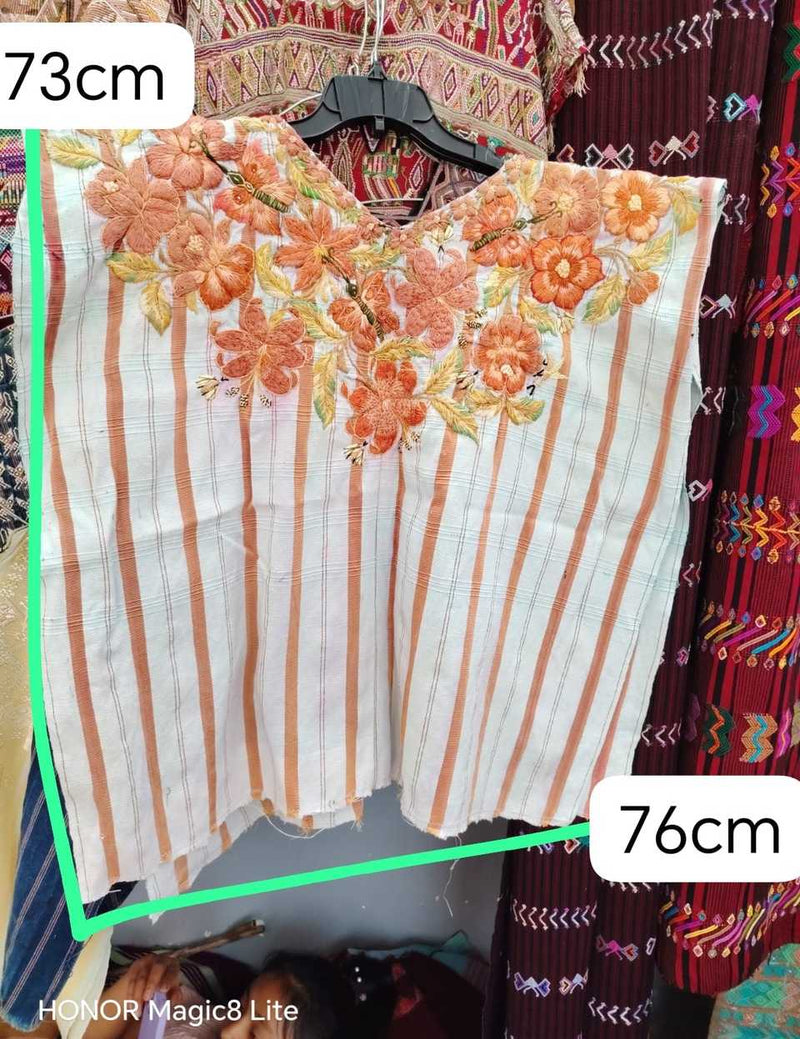 (Reserve for Sarah) Coral and white Santiago huipil