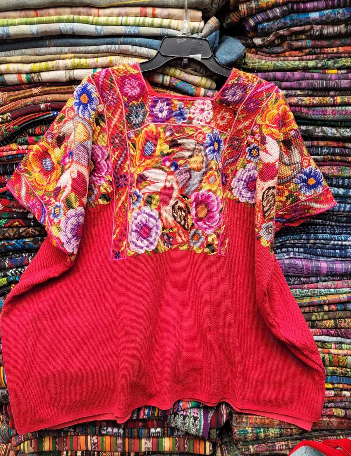 Toucans on red Chichicastenango huipil #3-8