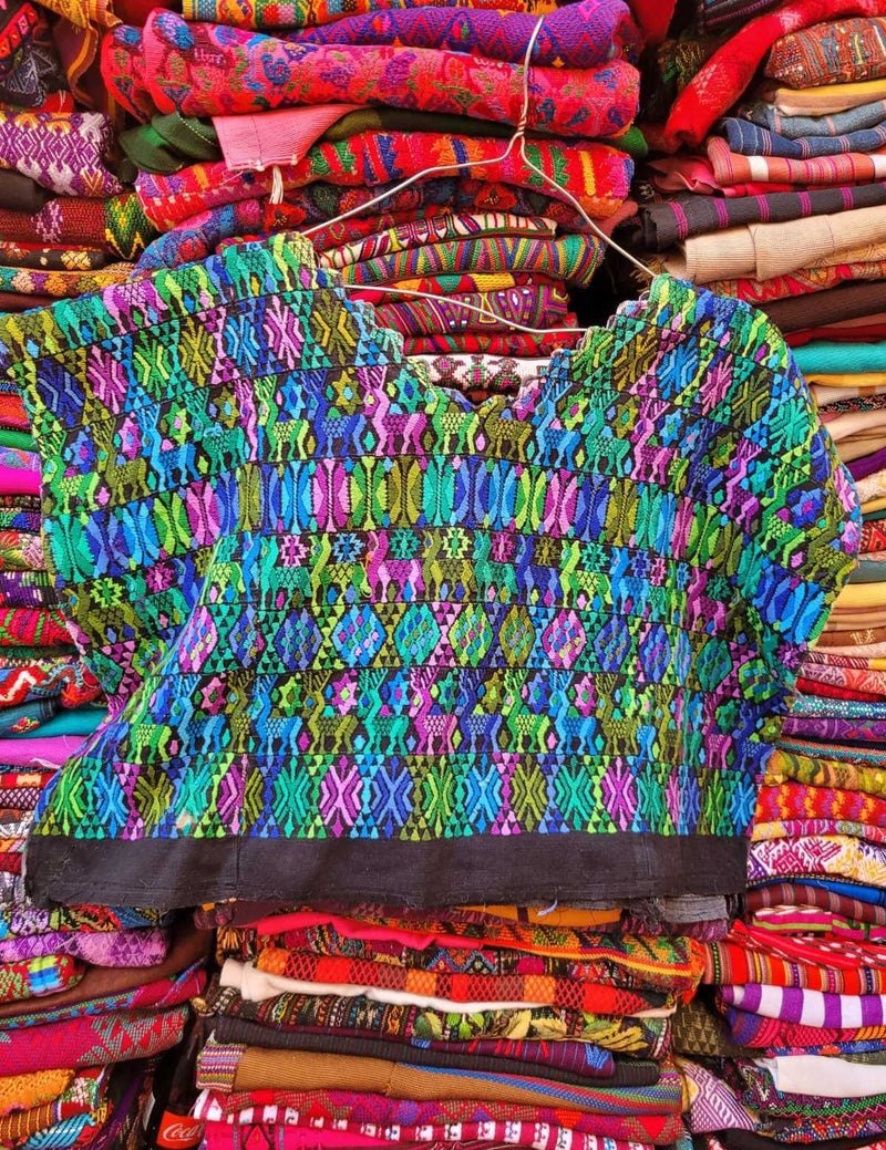 Colourful on black Coban huipil #2-48