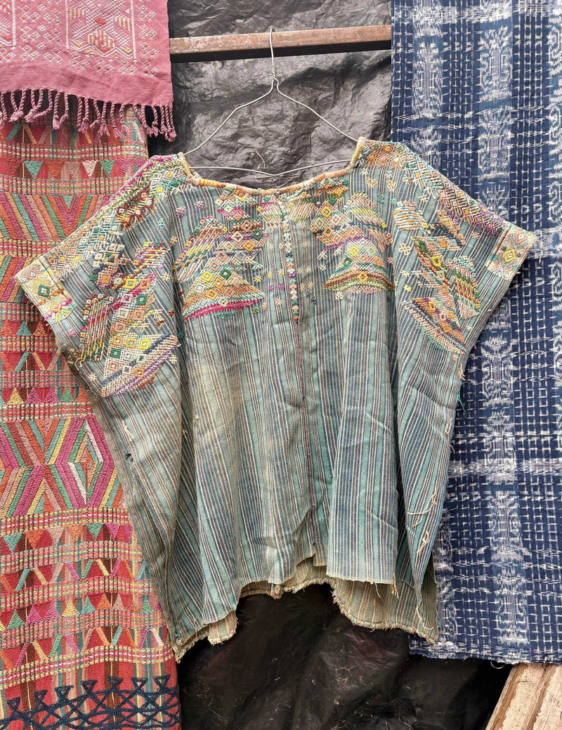 Faded indigo with peacocks Nahuala huipil #4-100
