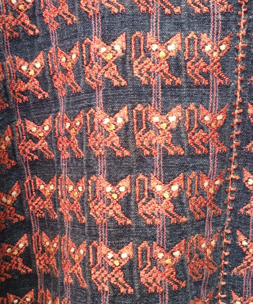 Indigo Nahuala huipil with orange cats
