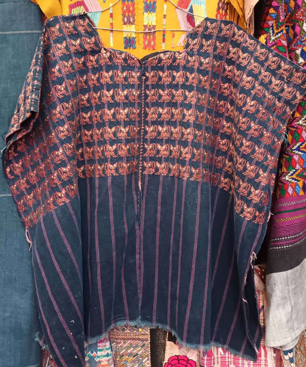 Indigo Nahuala huipil with orange cats