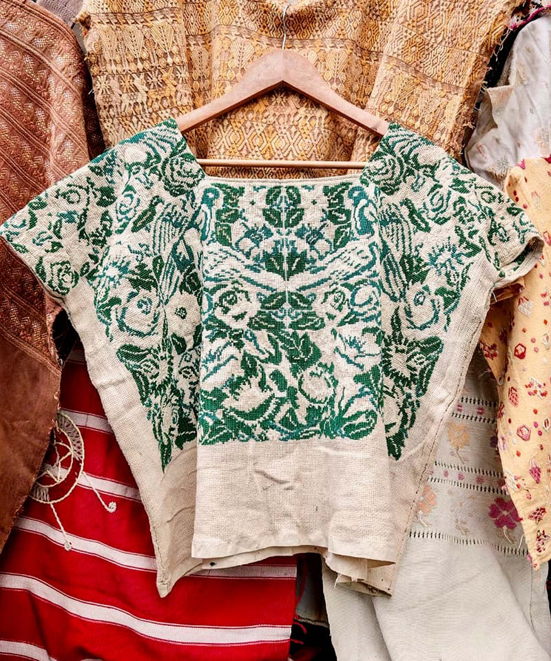 Green floral huipil