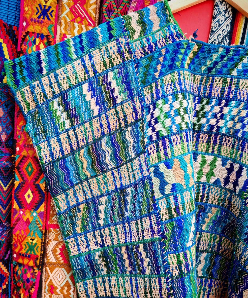 Guatemalan huipil in blue chevron