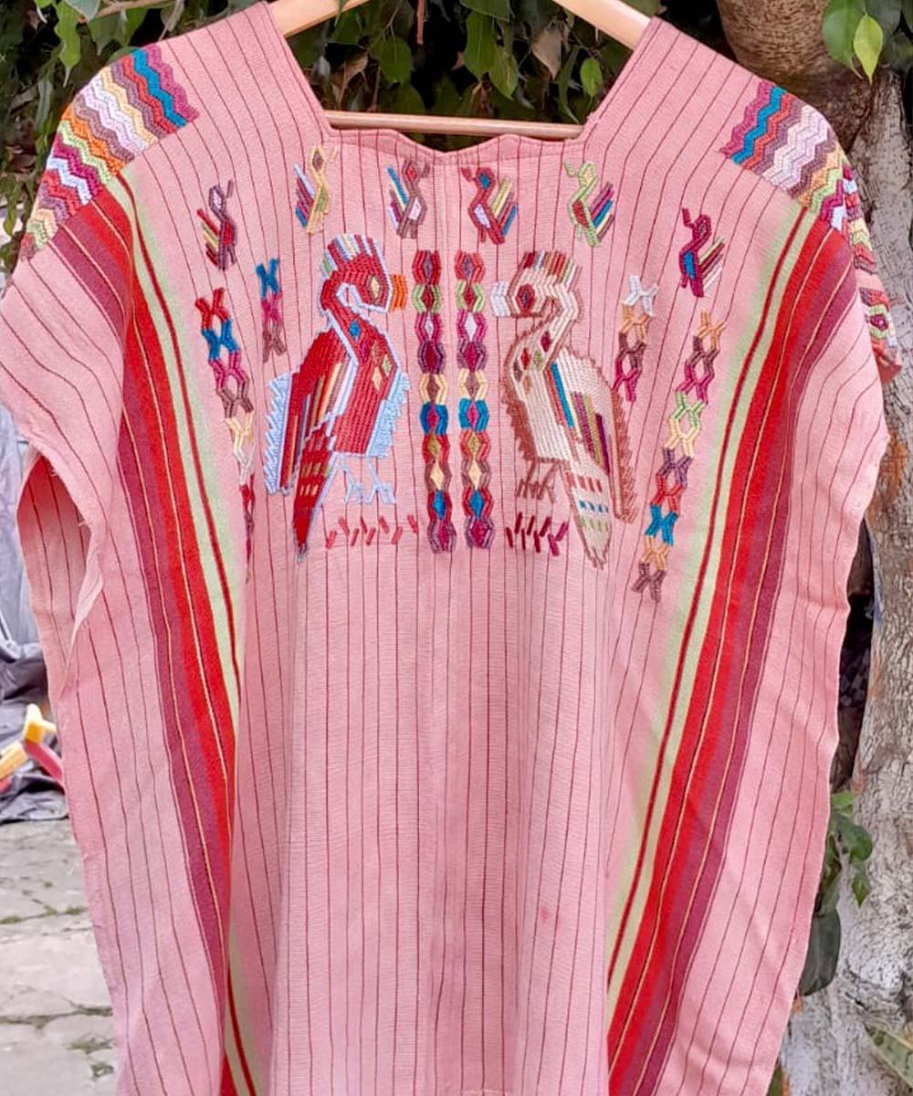 Pink Chajul huipil with red stripes