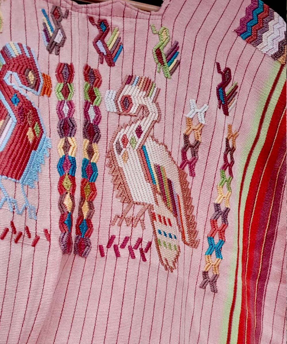 Pink Chajul huipil with red stripes