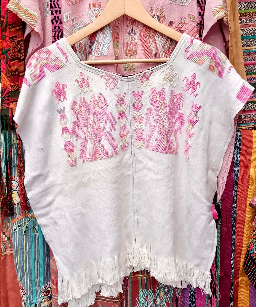 Guatemalan huipil from Chajul in pink and white