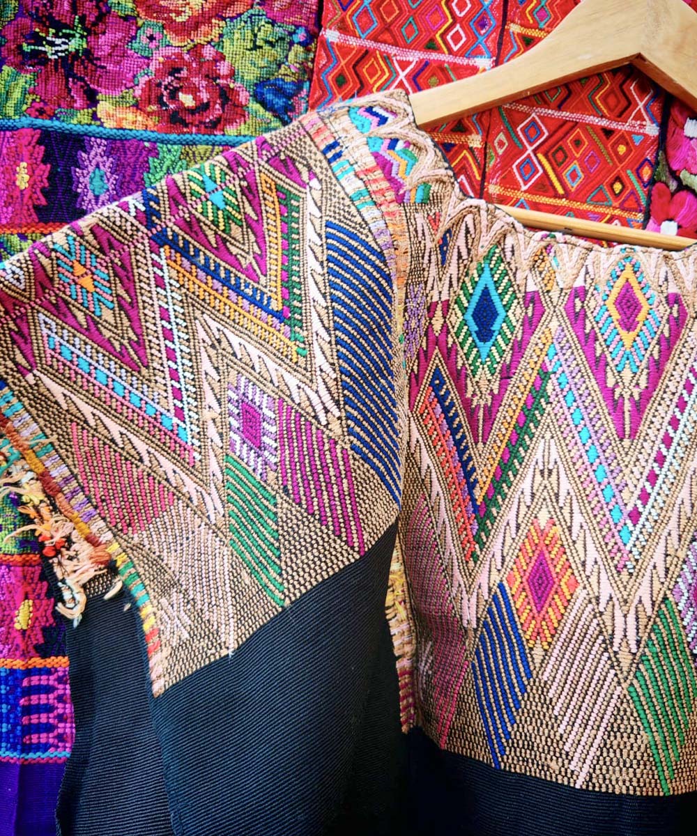 Colourful geometric Guatemalan huipil from Chichi