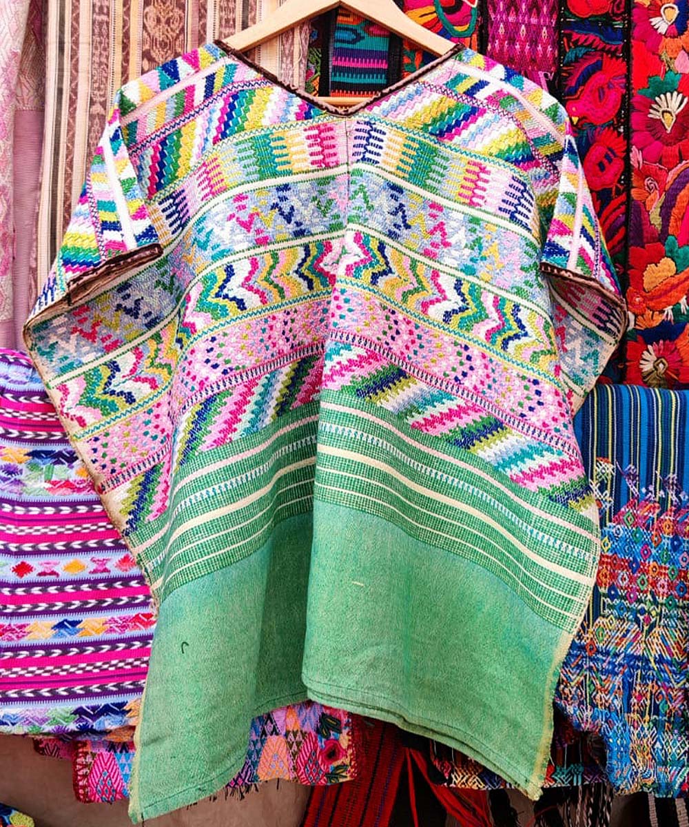 Guatemalan huipil from Comalapa in pink and green