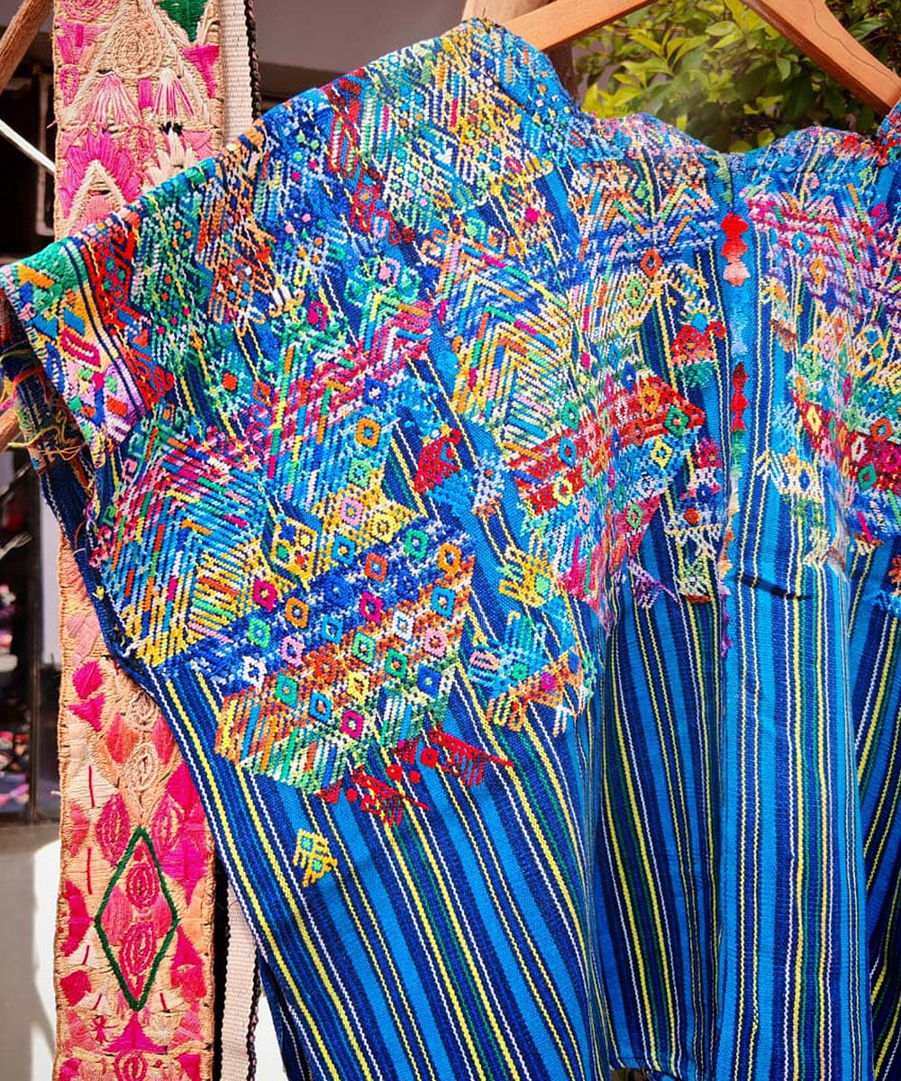 Guatemalan huipil from Nahuala in bright blue