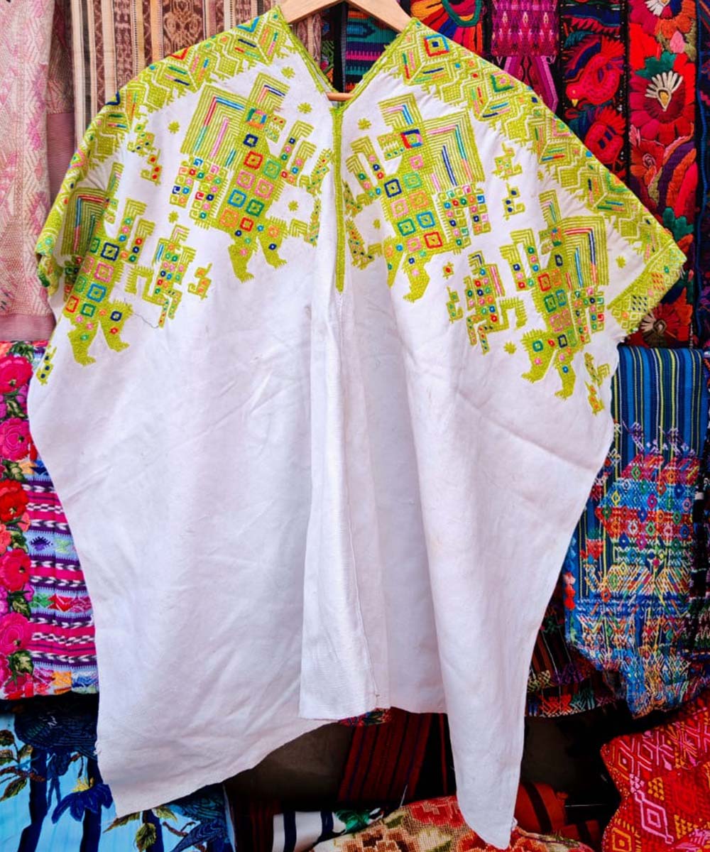 Guatemalan huipil from Nahuala in white and lime green