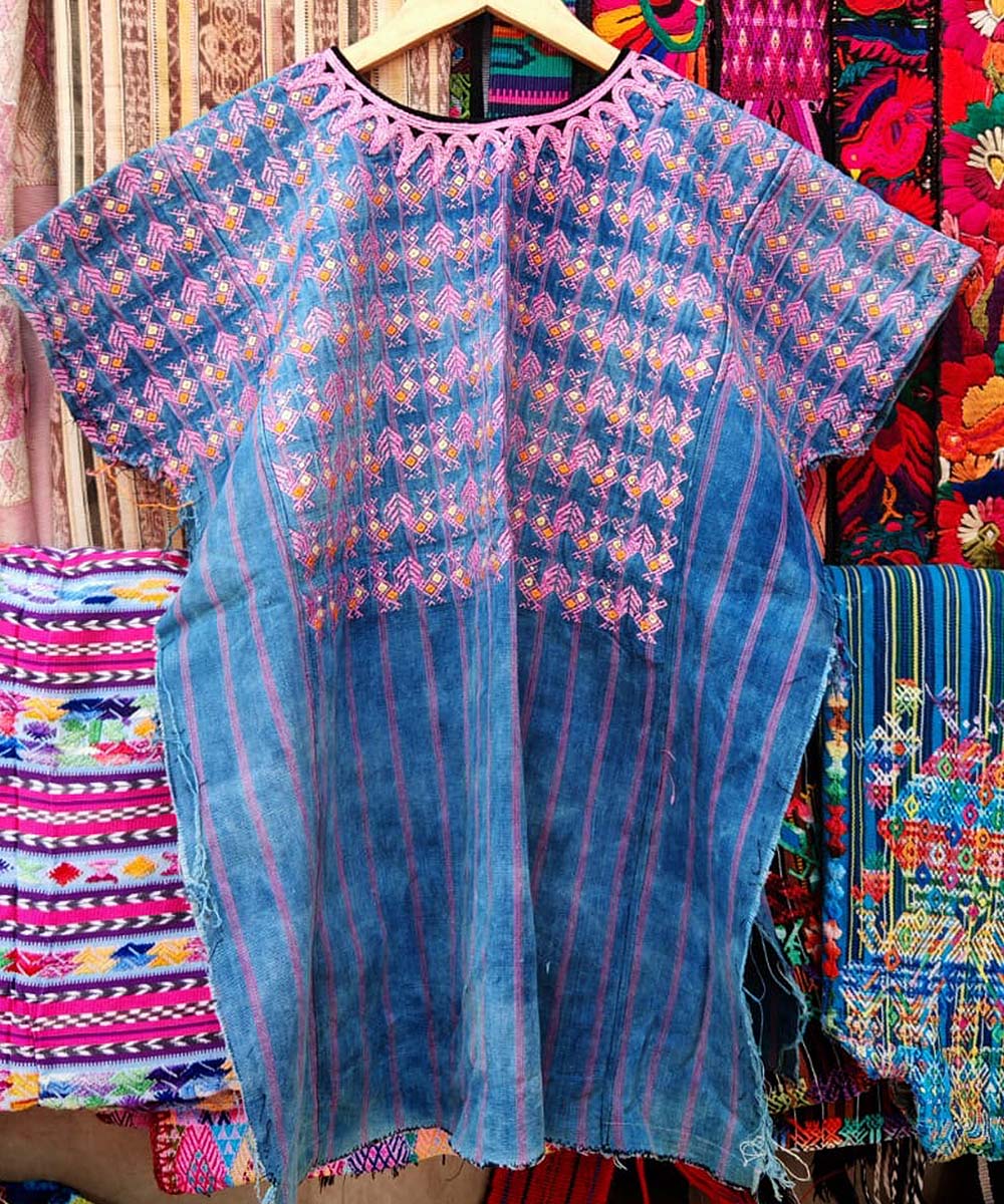 Guatemalan huipil from Nahuala with pink chickens