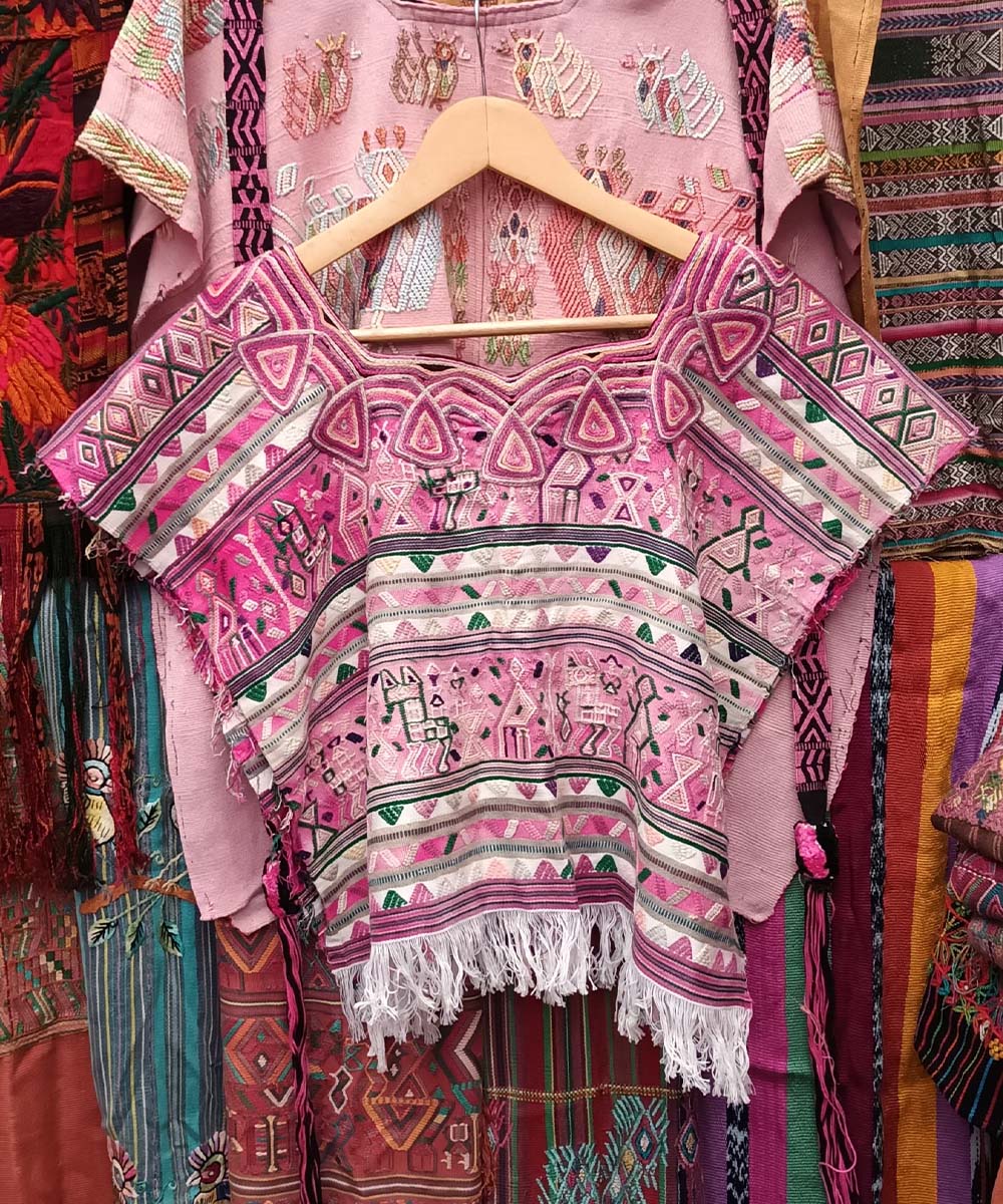 Guatemalan huipil from Nebaj in playful pink