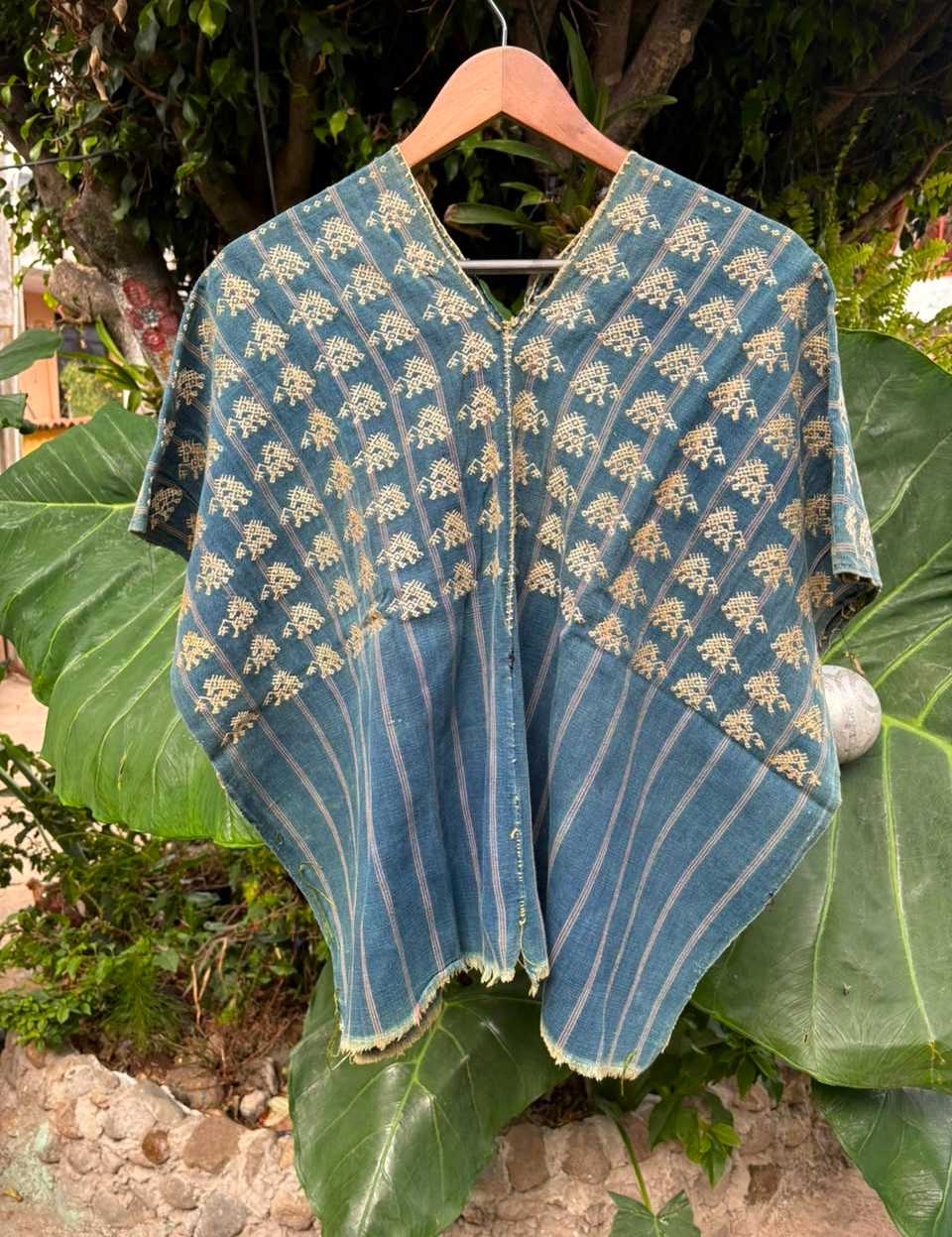 Gold Lions on Indigo Nahuala Huipil #6-438
