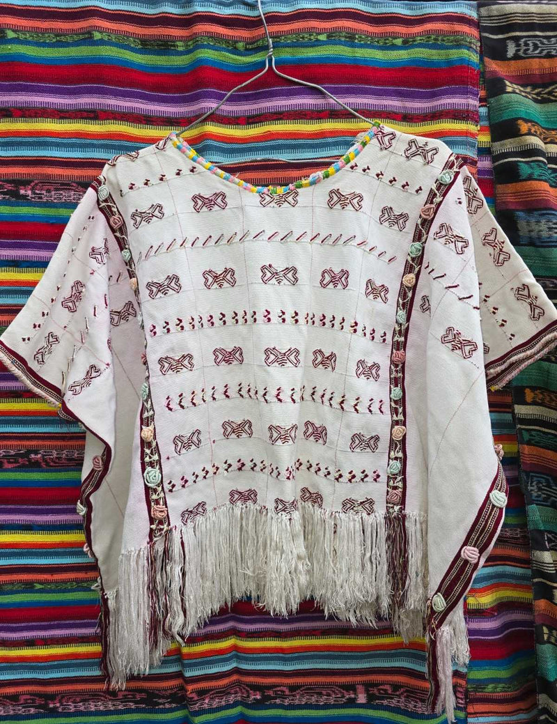 Burgundy on White Colotenango Huipil #6-447