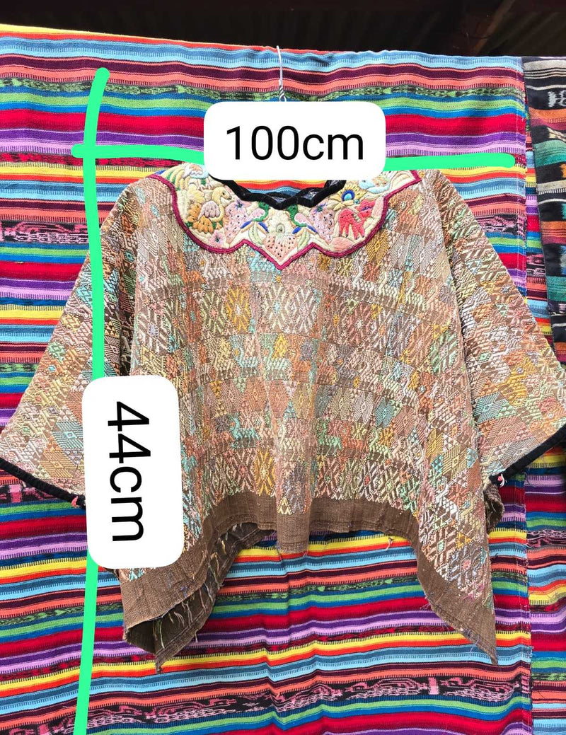 Colourful on Brown Coban Huipil #6-454