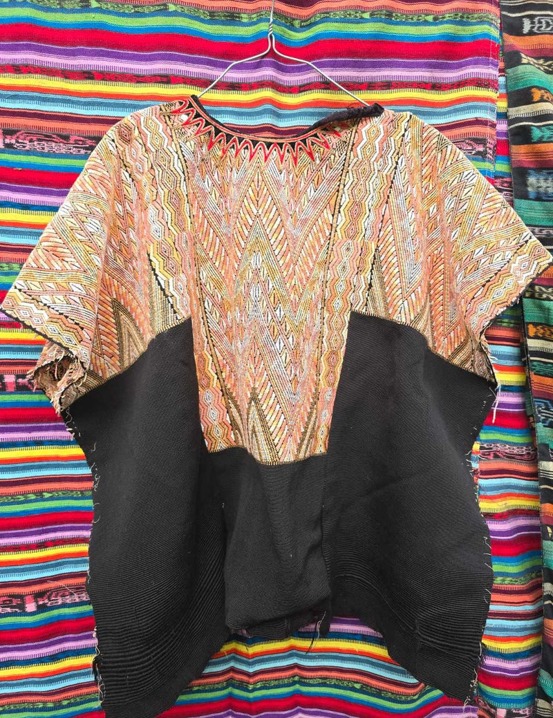 Peach and Black Chichicastenango Huipil #6-455