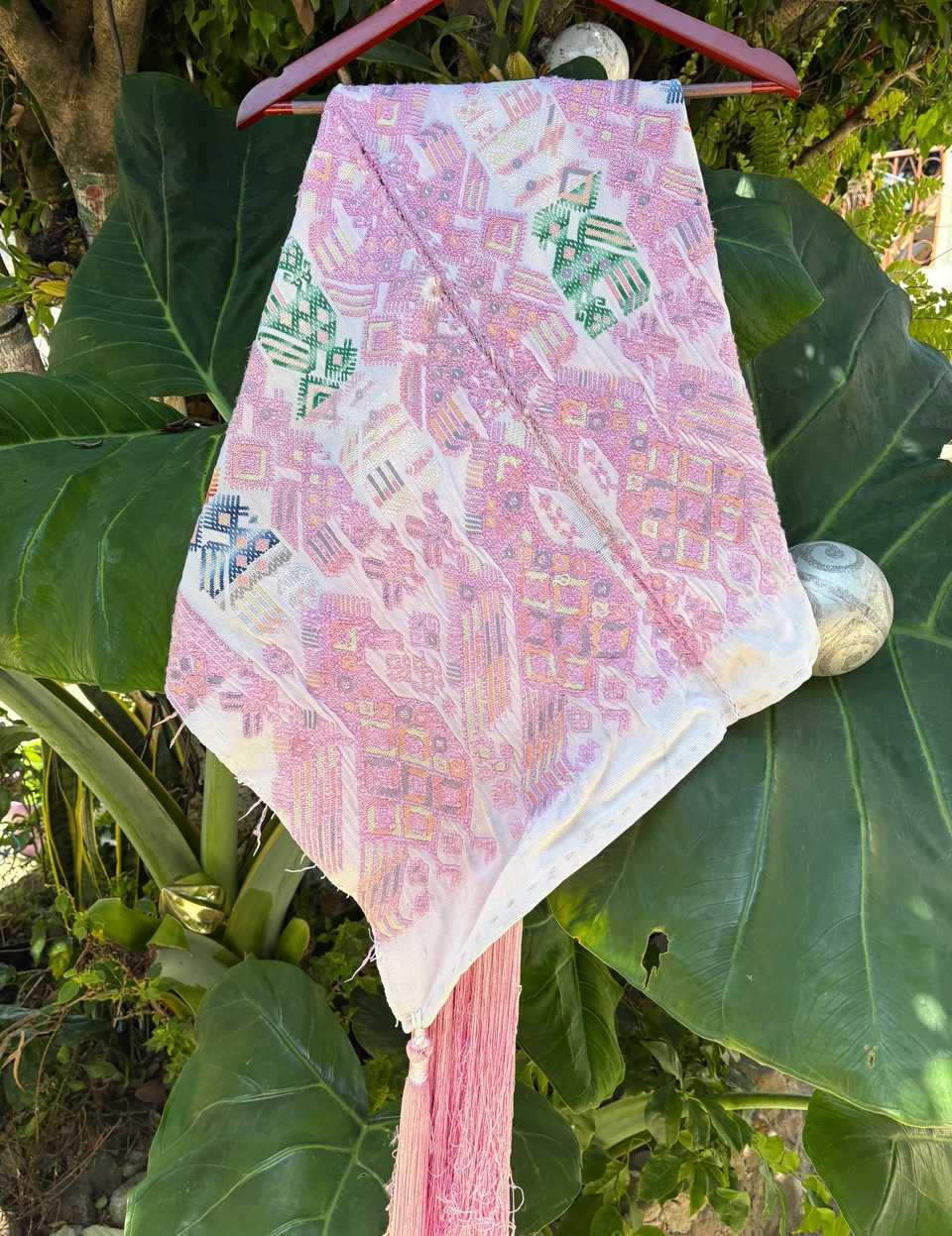 Pink and White Nahuala Tzute #6-457