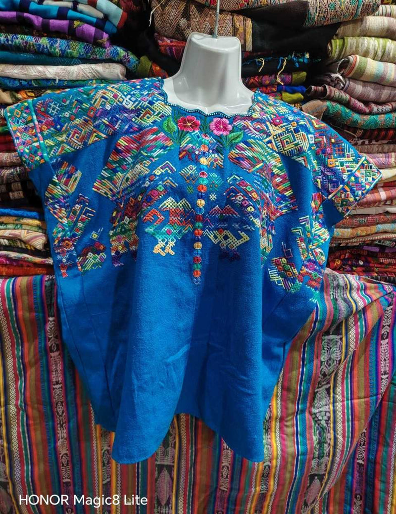 Colourful on Blue Nahuala Huipil #6-475