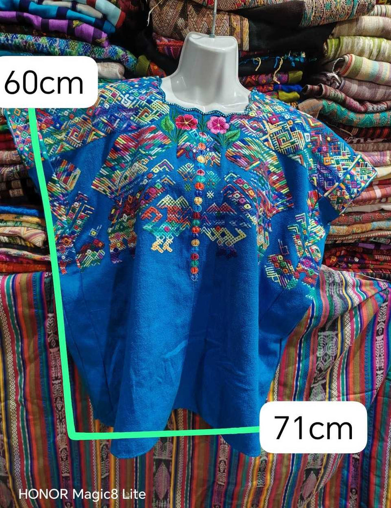 Colourful on Blue Nahuala Huipil #6-475