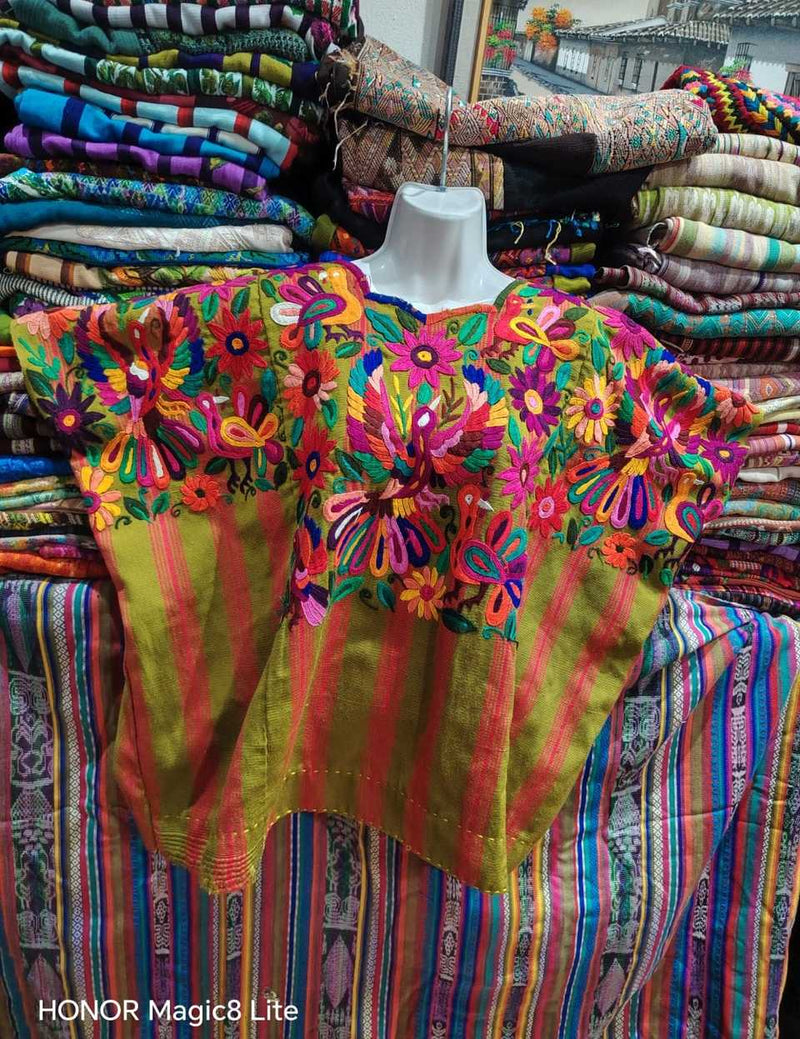 Pink and Avocado Green Chichicastenango Huipil #6-477