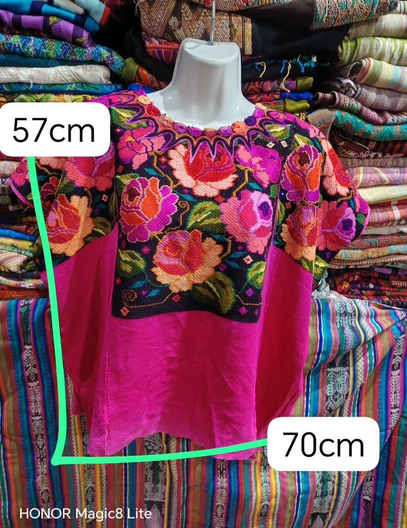 Roses on Hot Pink Chichicastenango Huipil #6-483