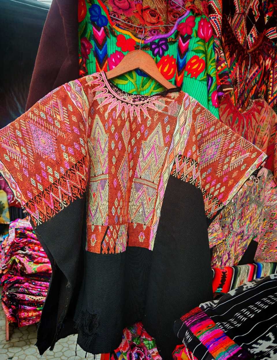 Orange and Black Chichicastenango Huipil #7-25