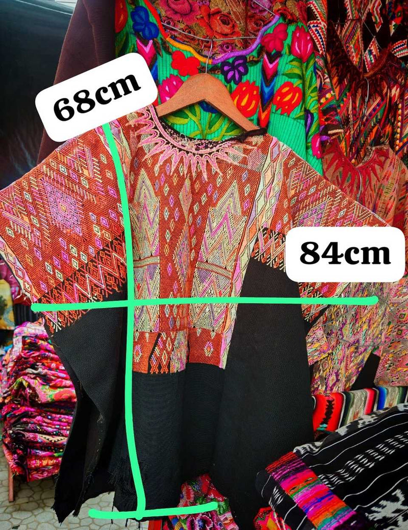 Orange and Black Chichicastenango Huipil #7-25
