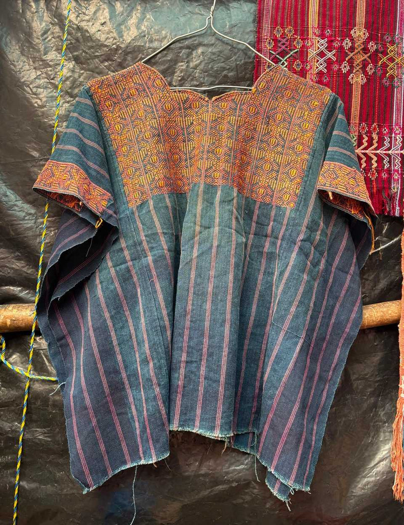 Indigo with Sweetheart Neck Nahuala Huipil #7-49
