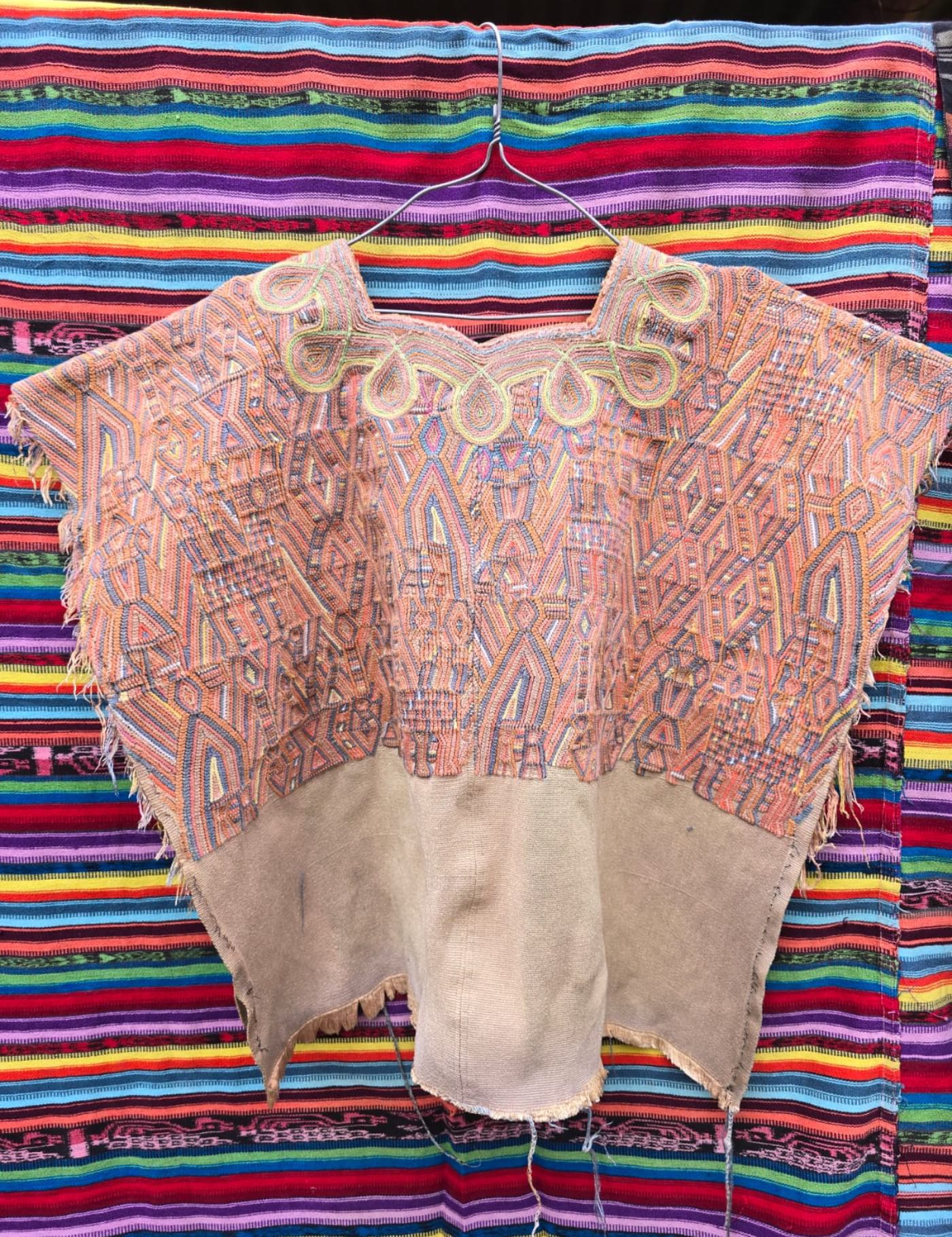 Coral and Blue Nebaj Huipil #7-70