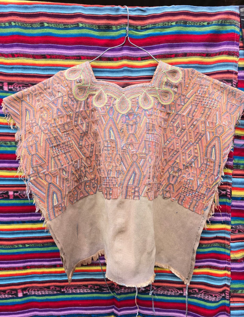 Coral and Blue Nebaj Huipil #7-70
