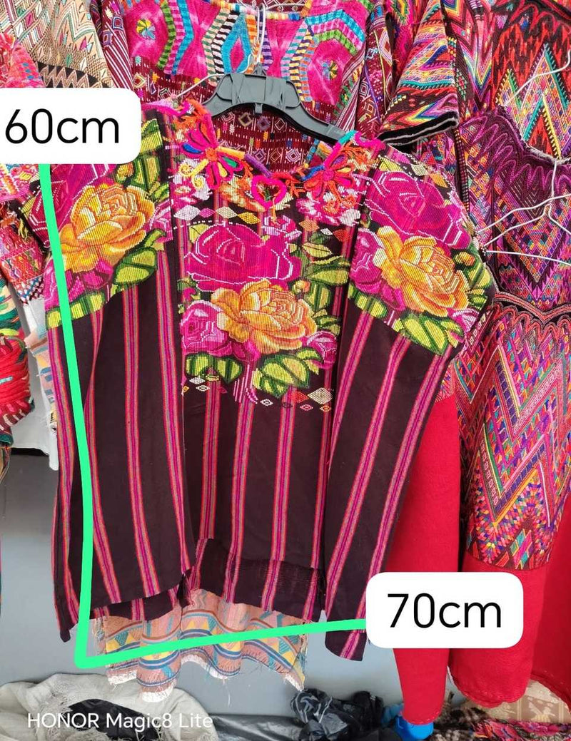 Pink and Black Striped Chichicastenango Huipil #7-88