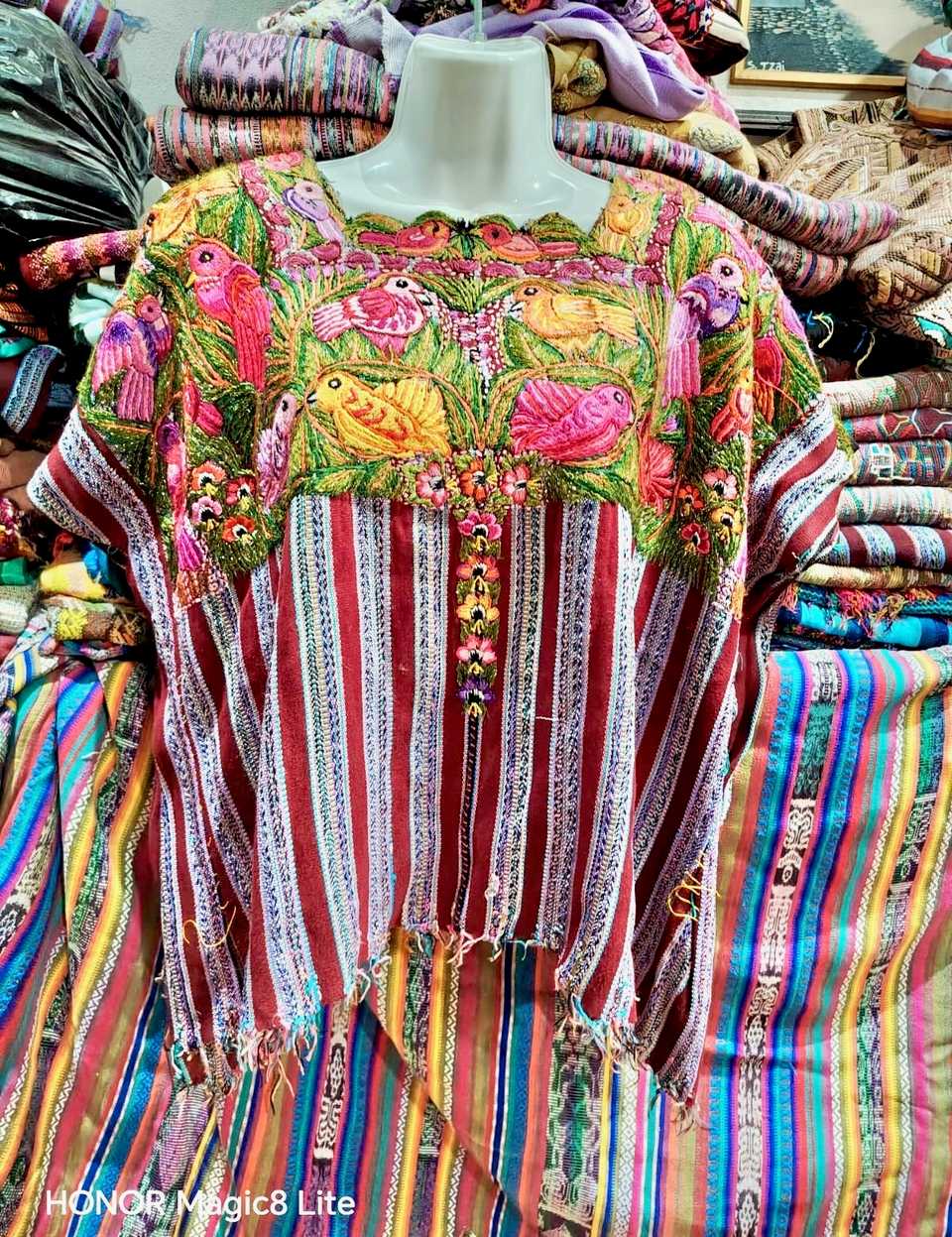Pink and Yellow Birds Patzun Huipil #7-90