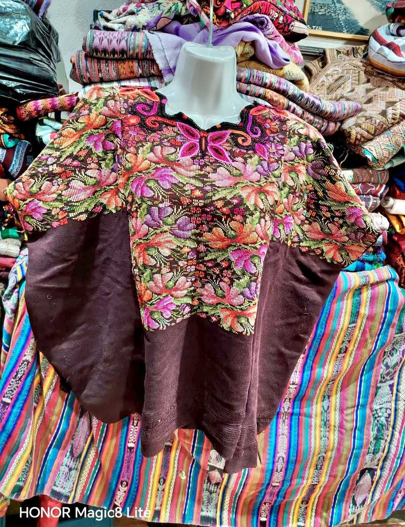 Floral on Brown Chichicastenango Huipil #7-98