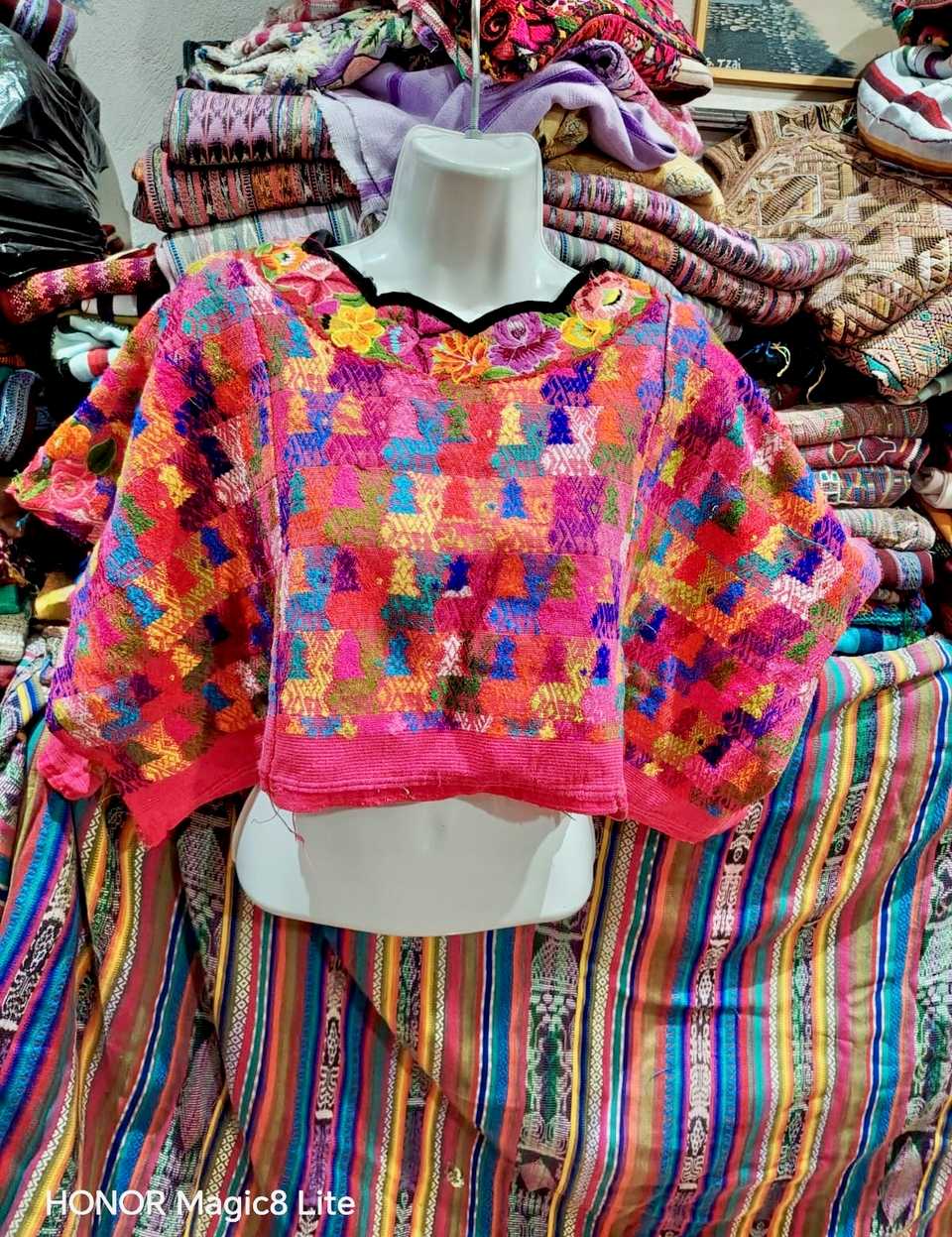 Red with Floral Neckline Coban Huipil #7-108